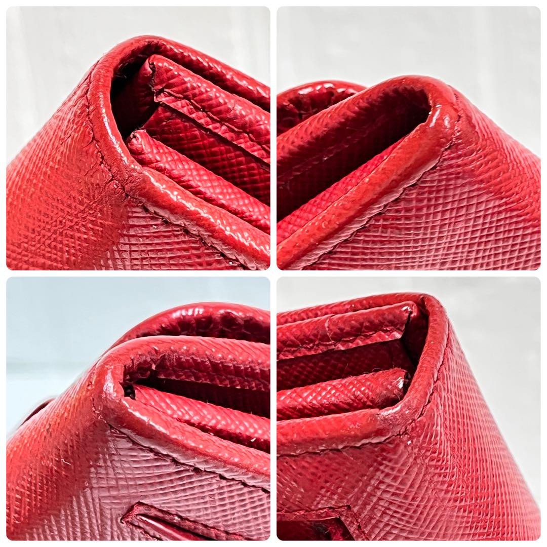 美品✨プラダ　フィオッコ　サフィアーノ　リボン　赤　カードケース付き