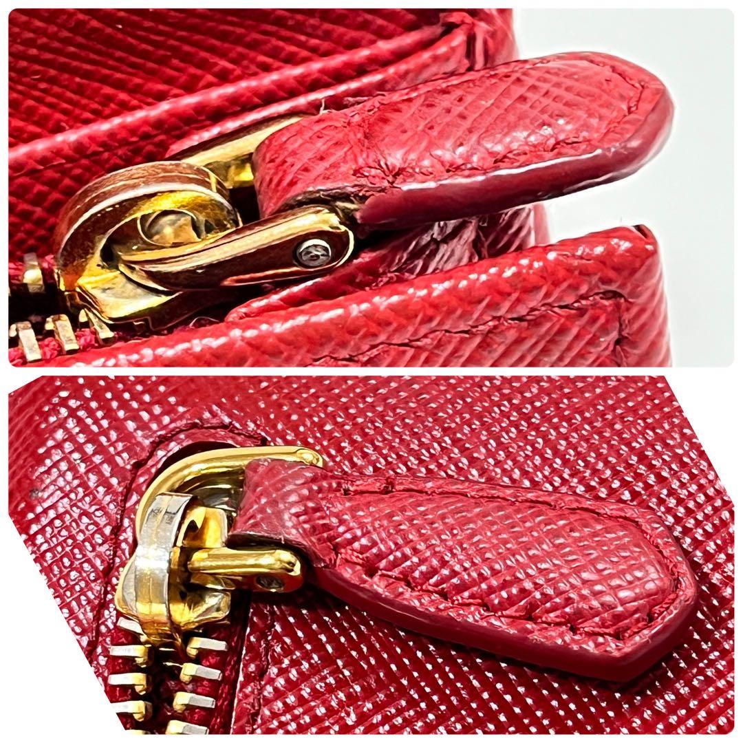 美品✨プラダ　フィオッコ　サフィアーノ　リボン　赤　カードケース付き