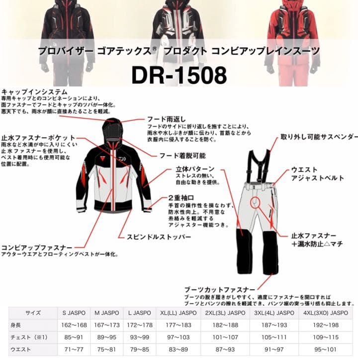 ダイワ プロバイザー レインスーツ DR-1508 レッド Lサイズ