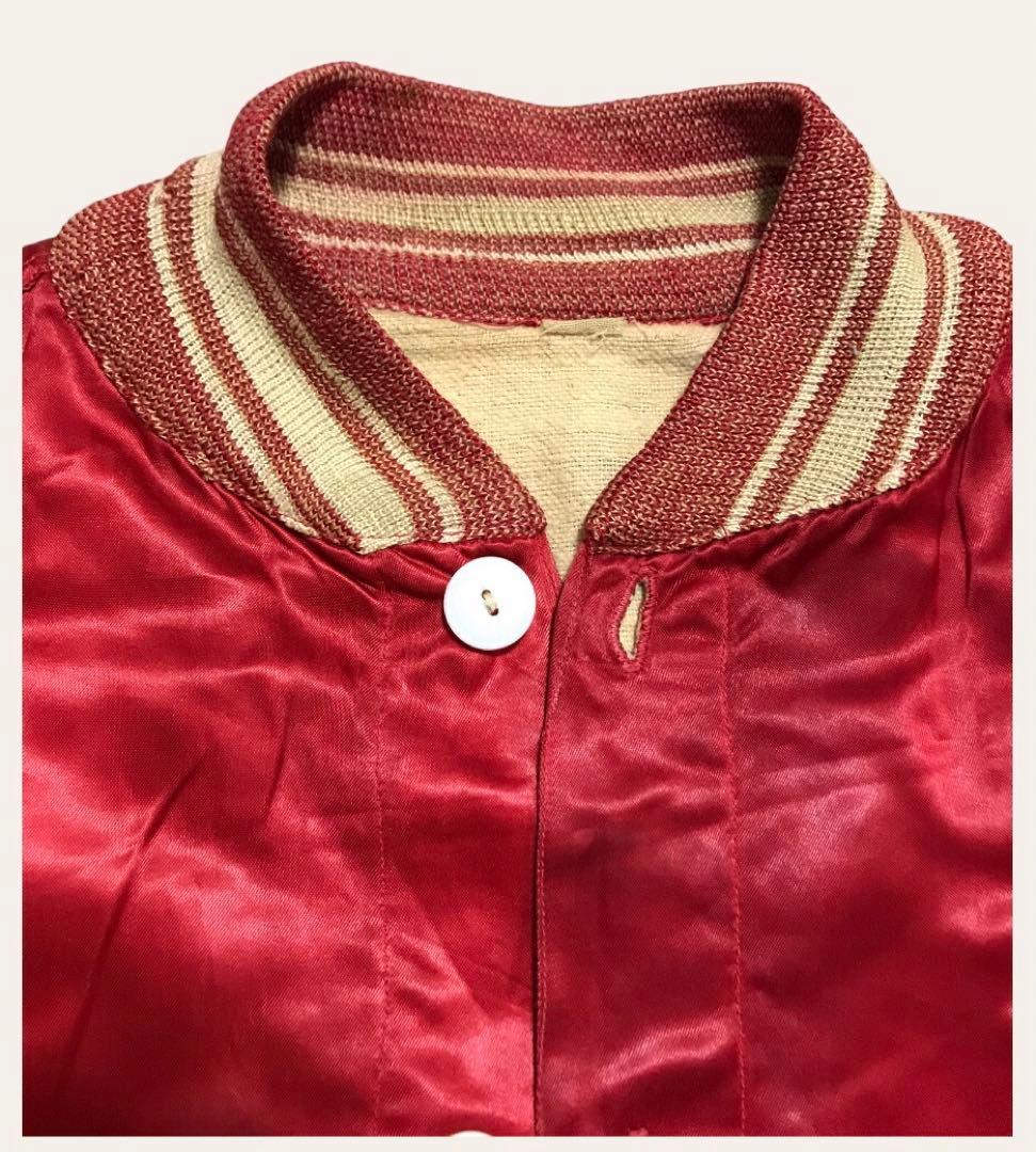vintage 40s 50s サテンスタジャン ボタスタ 赤　ロカビリー