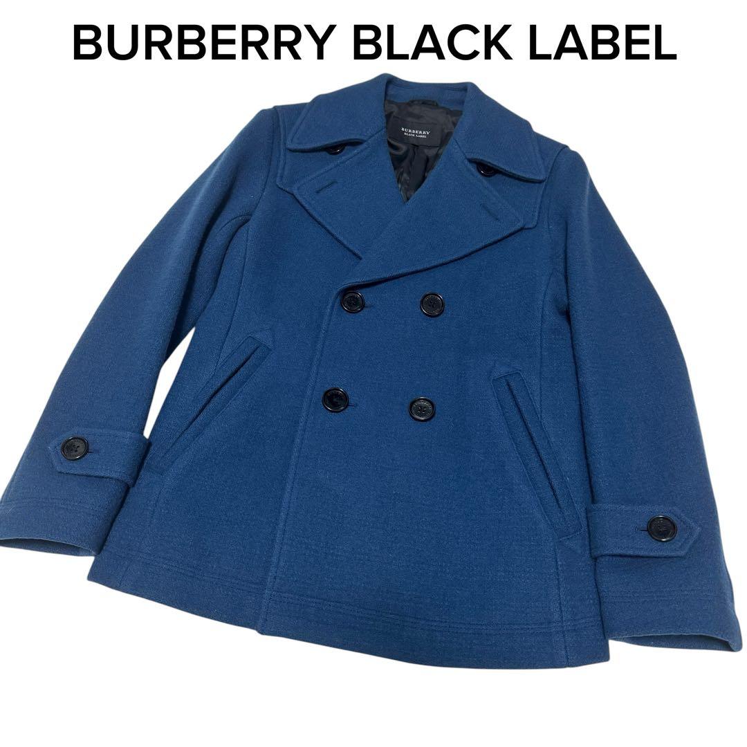 バーバリーブラックレーベル　ピーコート　ブルー　シャドーチェック　ウールコート