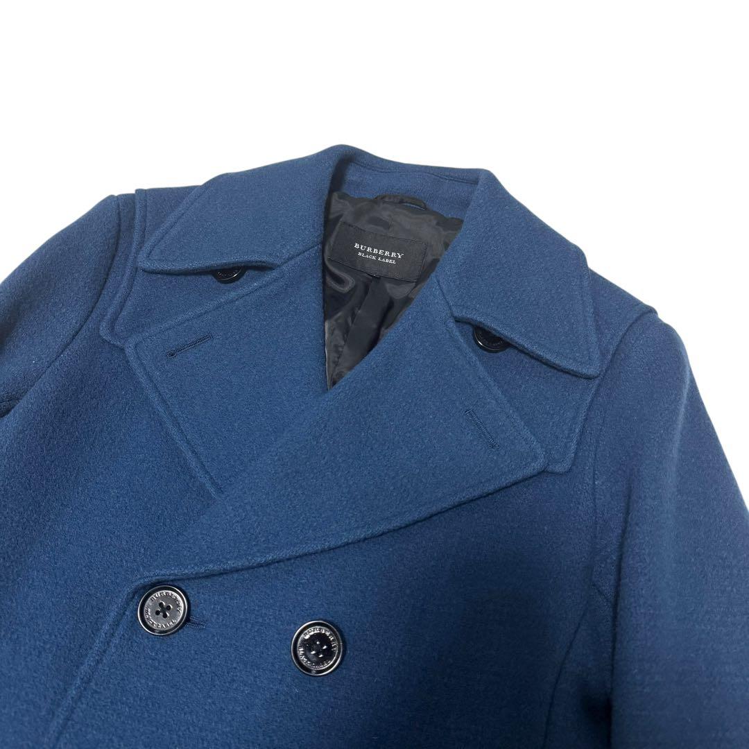 バーバリーブラックレーベル　ピーコート　ブルー　シャドーチェック　ウールコート