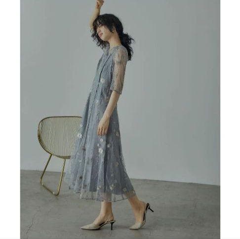 美品 niana ニアナ フラワー刺繍チュールドレス M 結婚式 パーティー