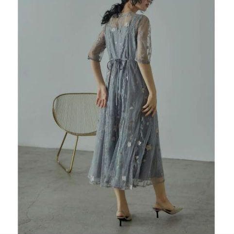 美品 niana ニアナ フラワー刺繍チュールドレス M 結婚式 パーティー