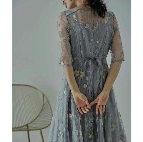 美品 niana ニアナ フラワー刺繍チュールドレス M 結婚式 パーティー