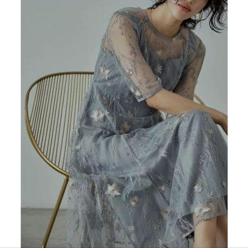 美品 niana ニアナ フラワー刺繍チュールドレス M 結婚式 パーティー