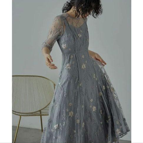 美品 niana ニアナ フラワー刺繍チュールドレス M 結婚式 パーティー