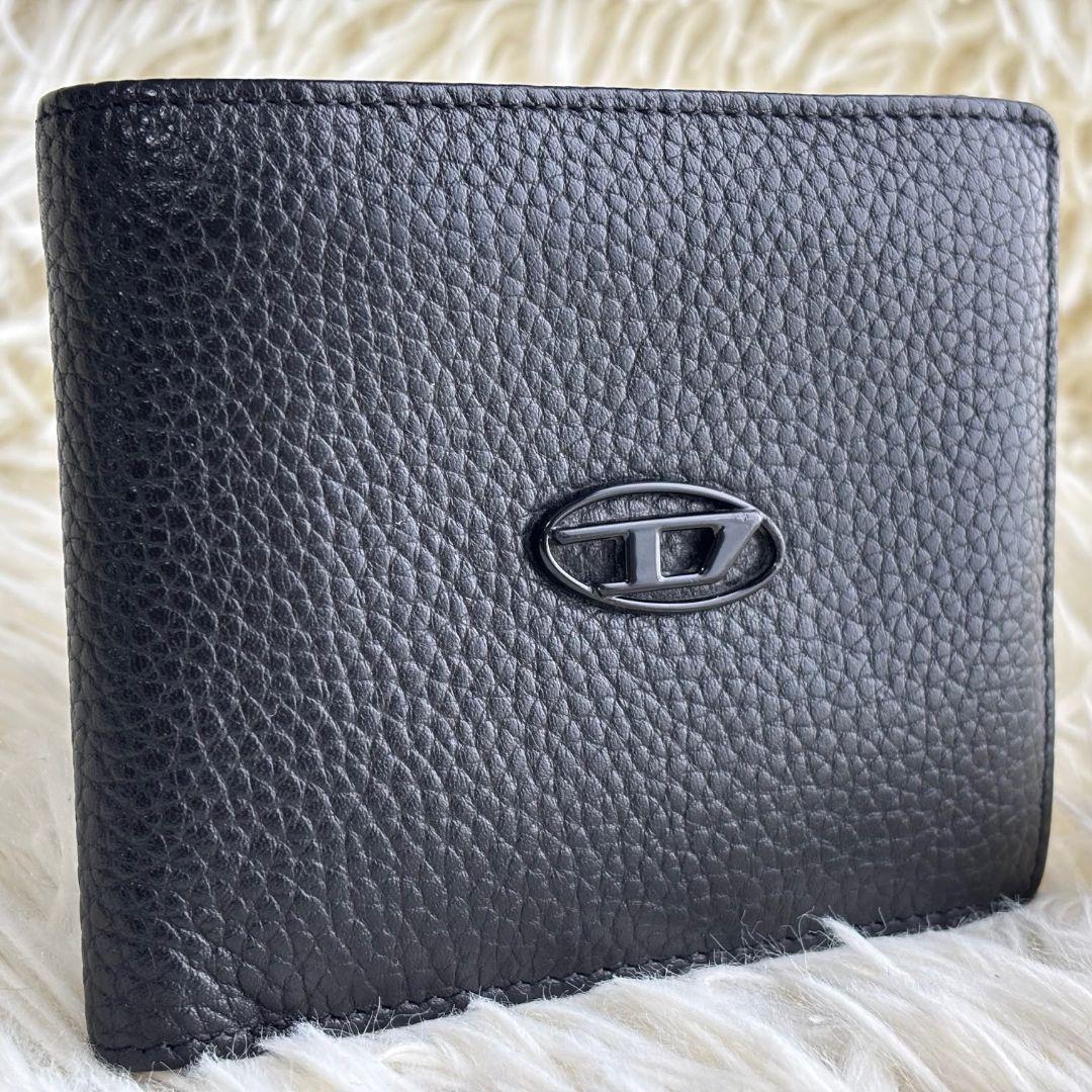 【激レア 美品】ディーゼル　二つ折り財布　ロゴ金具　レザー　ブラック