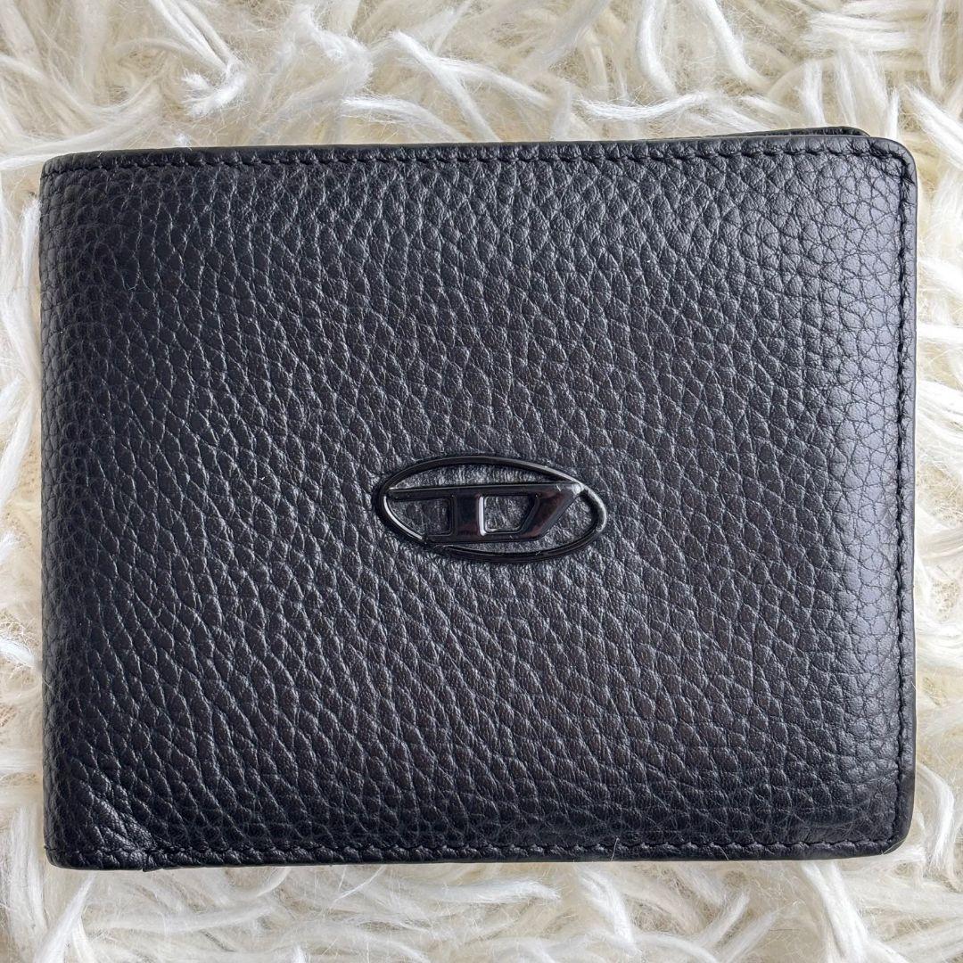 【激レア 美品】ディーゼル　二つ折り財布　ロゴ金具　レザー　ブラック