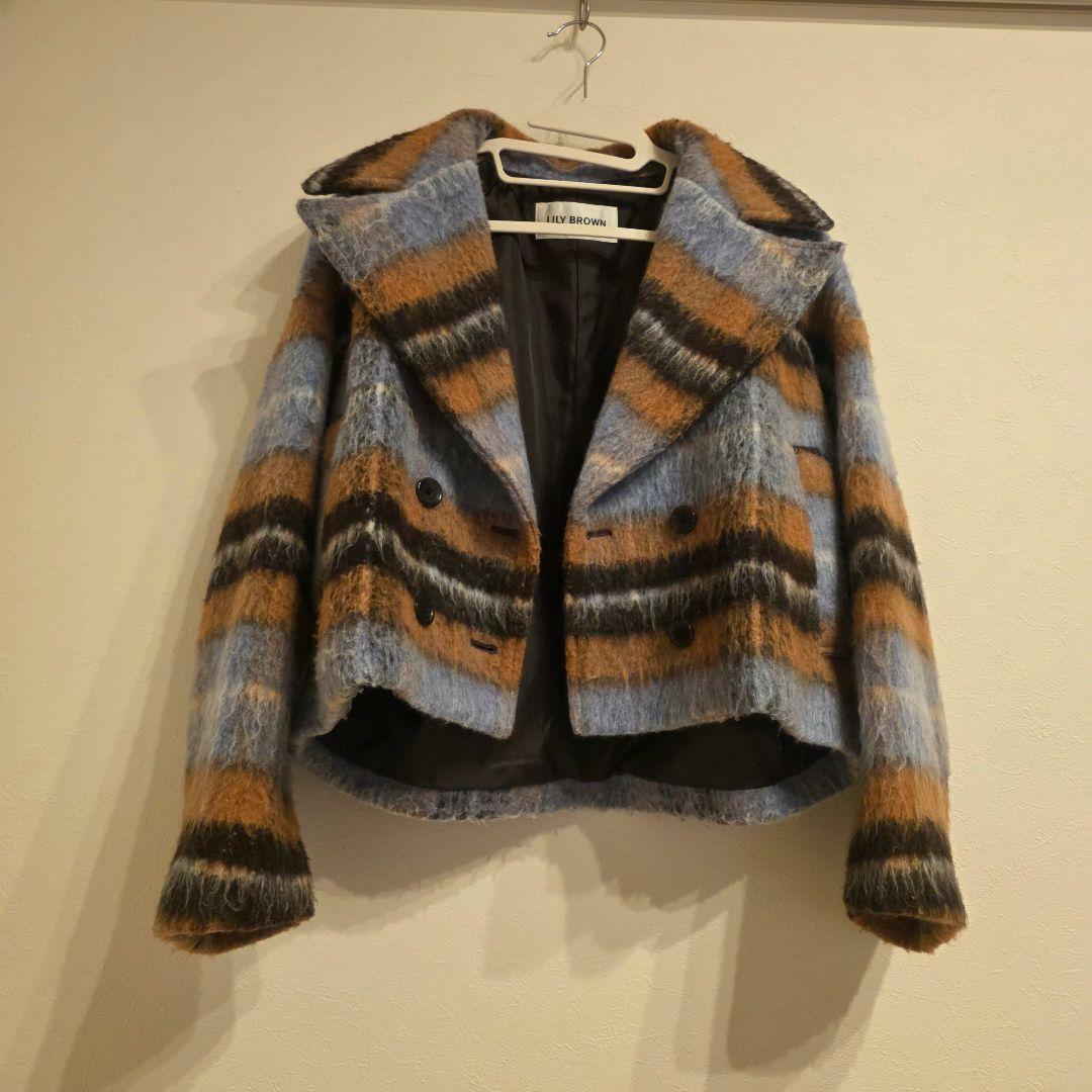 【美品】ダブル釦ショート丈チェックコート　チェスターコート　/ ジャケット　秋冬