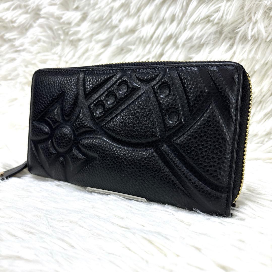 美品✨Vivienne Westwood 長財布　ラウンドジップ　エンボス　黒