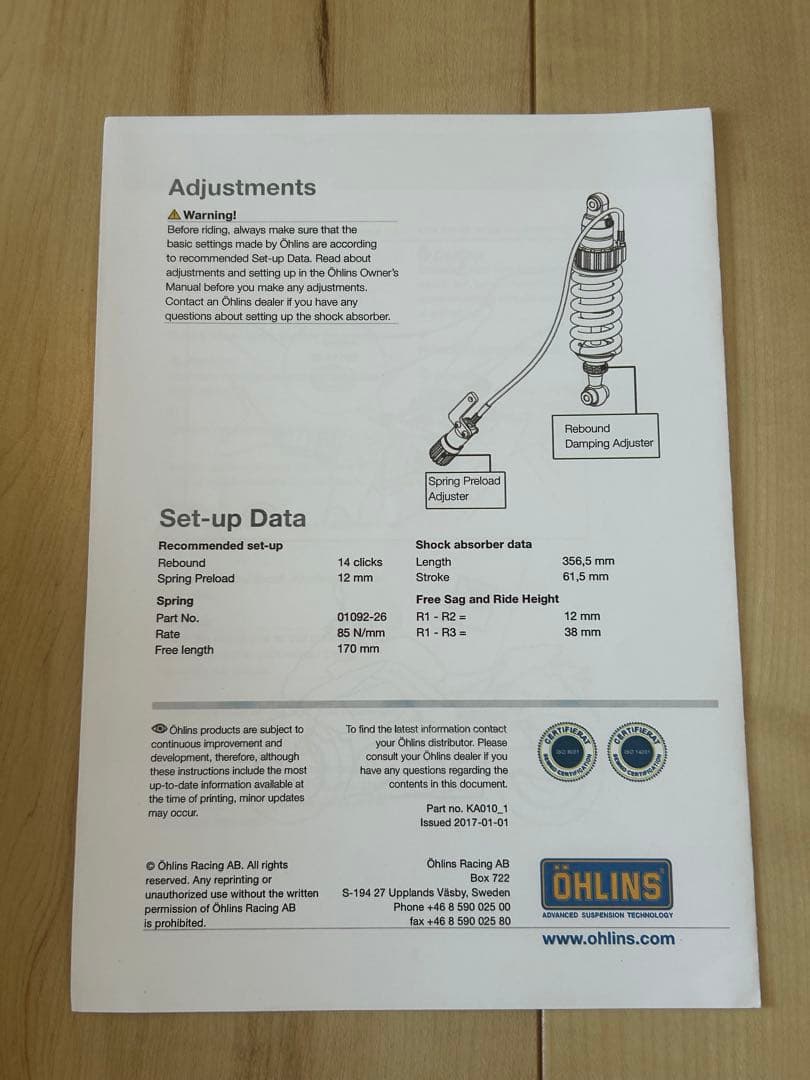 オーリンズ正規品　K010 Ninja1000 1000SX