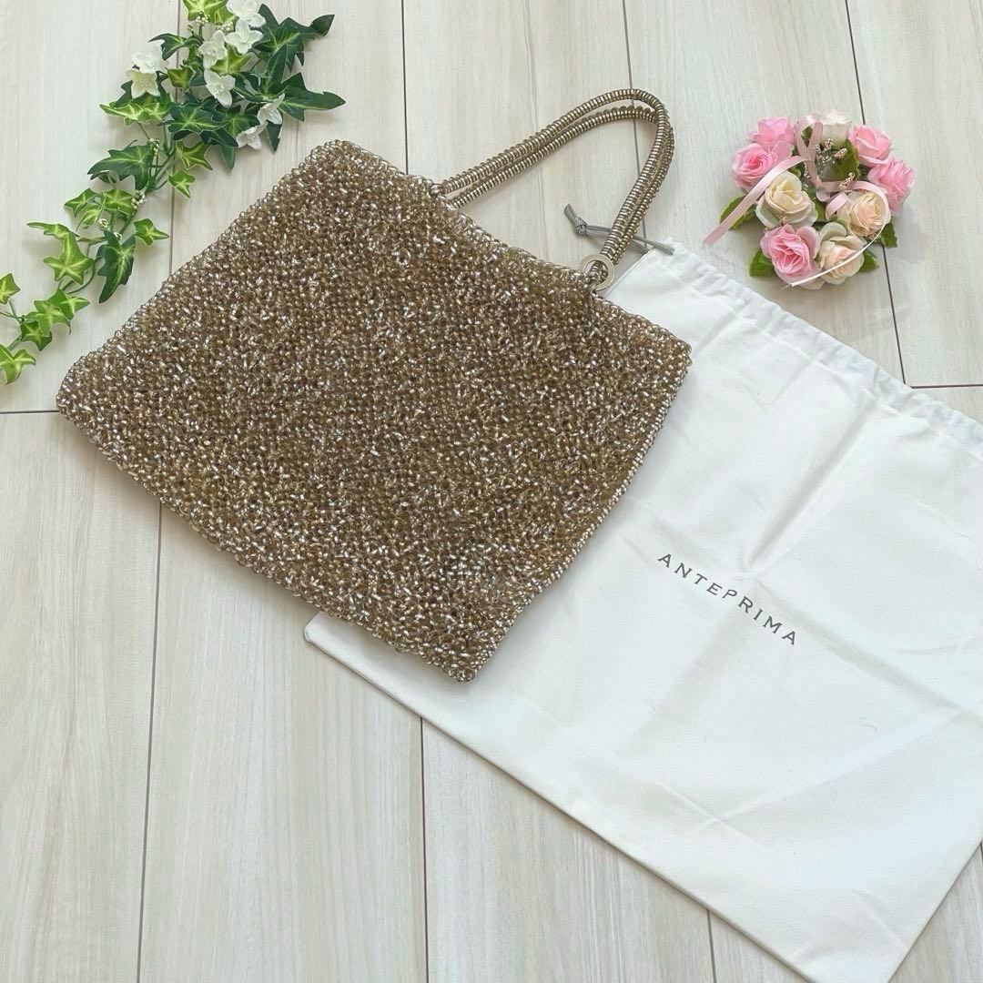 【保存袋付き】アンテプリマ　ワイヤーバッグ✨人気色シルバーゴールド✨ラージ