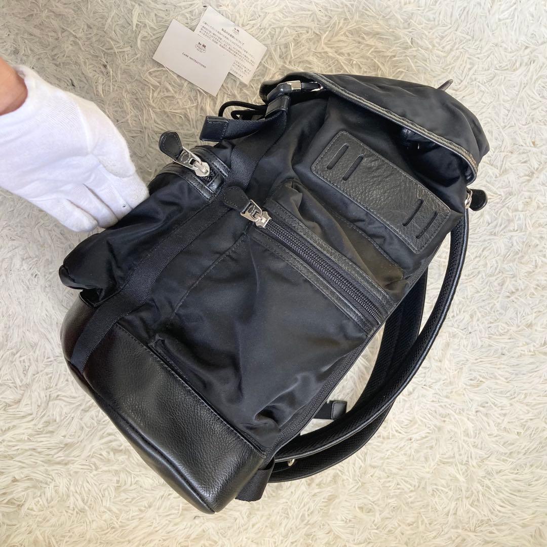 未使用保管品 COACH コーチ 黒 レザー × ナイロン バックパック