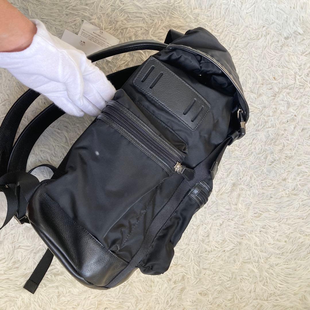 未使用保管品 COACH コーチ 黒 レザー × ナイロン バックパック