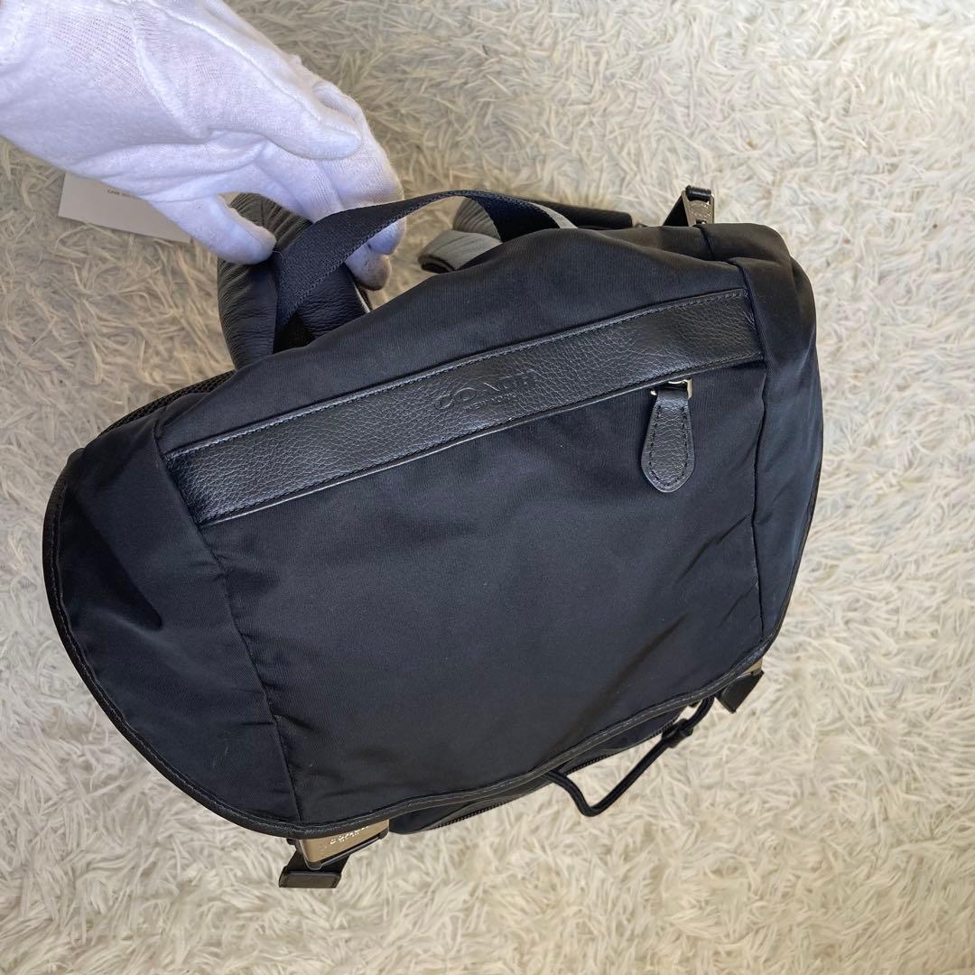 未使用保管品 COACH コーチ 黒 レザー × ナイロン バックパック