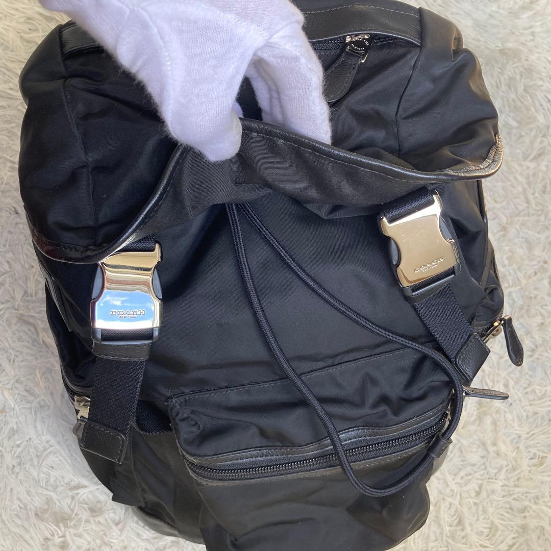 未使用保管品 COACH コーチ 黒 レザー × ナイロン バックパック