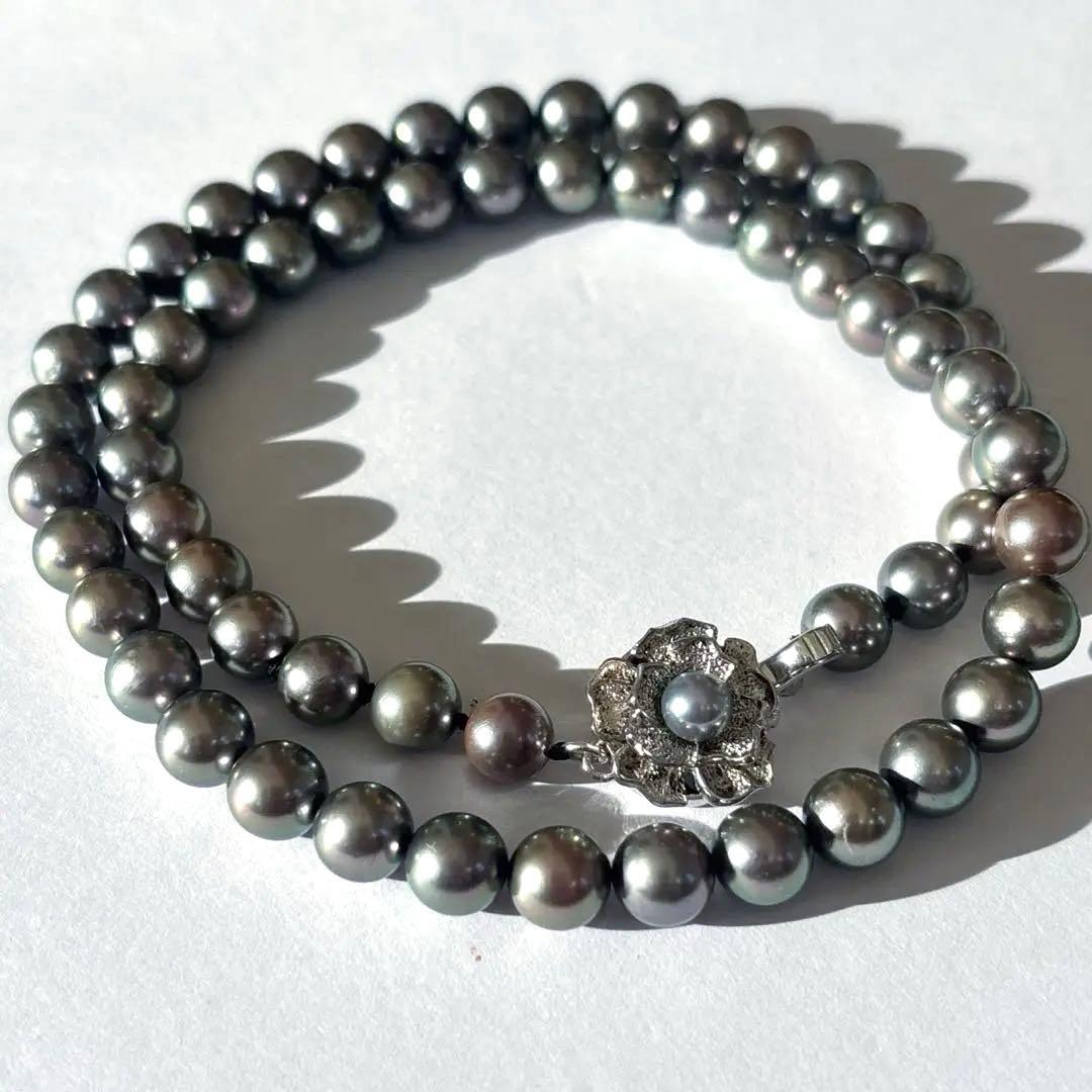 【照り強✨干渉色◎】あこや本真珠 シルバーグレーパールネックレス 7mm 美珠