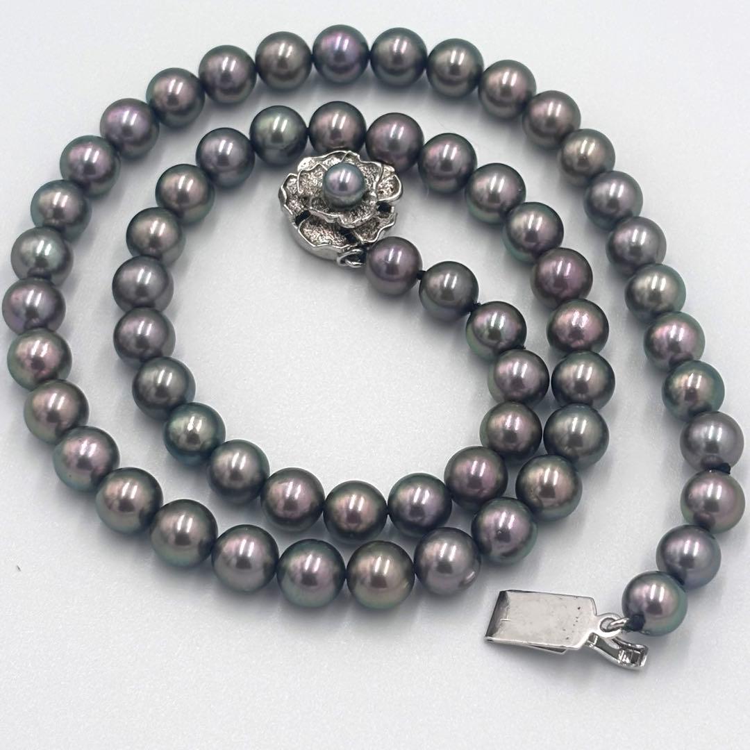 【照り強✨干渉色◎】あこや本真珠 シルバーグレーパールネックレス 7mm 美珠