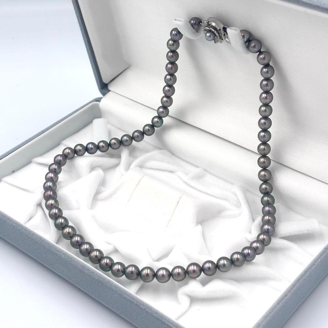 【照り強✨干渉色◎】あこや本真珠 シルバーグレーパールネックレス 7mm 美珠