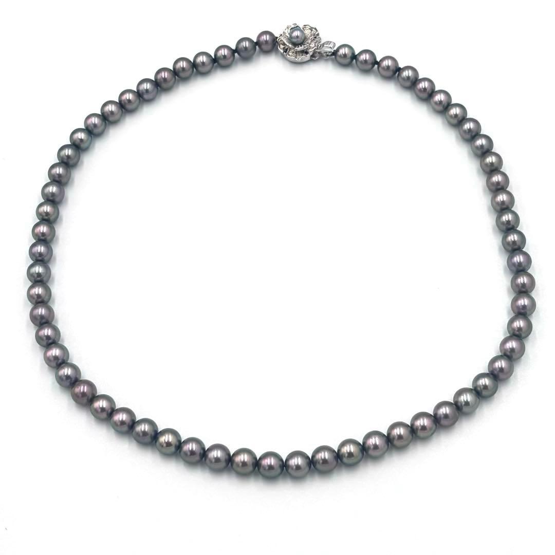 【照り強✨干渉色◎】あこや本真珠 シルバーグレーパールネックレス 7mm 美珠