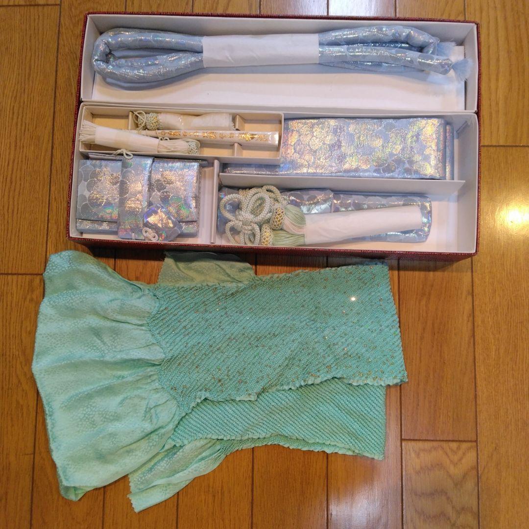 花嫁掛下セット　掛下帯、はこせこセット付き ホログラム振袖 ライトブルー