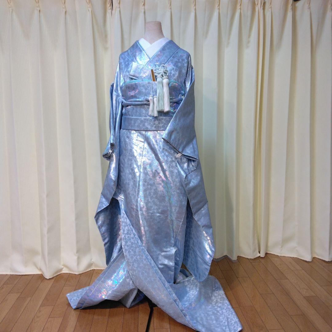 花嫁掛下セット　掛下帯、はこせこセット付き ホログラム振袖 ライトブルー