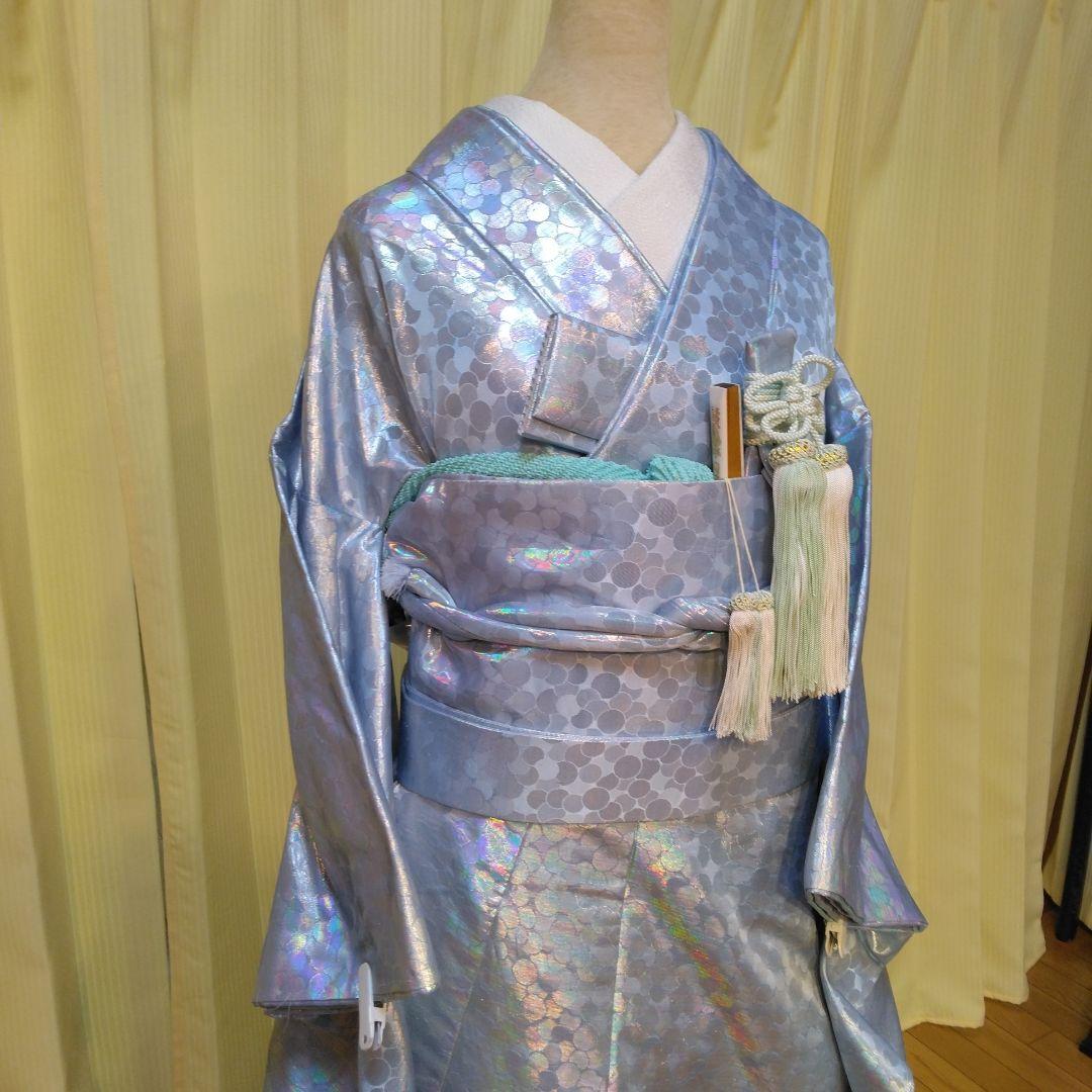 花嫁掛下セット　掛下帯、はこせこセット付き ホログラム振袖 ライトブルー