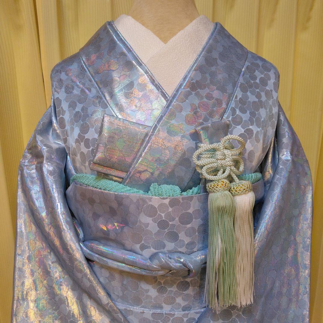 花嫁掛下セット　掛下帯、はこせこセット付き ホログラム振袖 ライトブルー