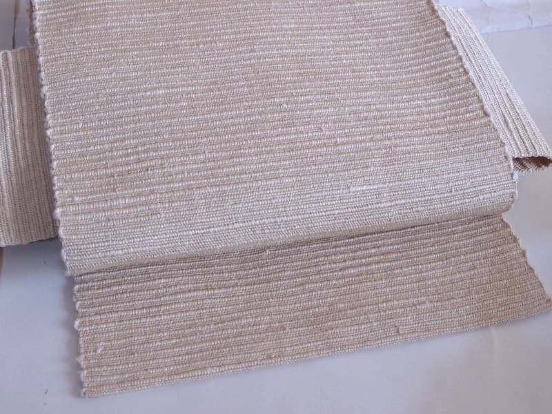 手織りの節紬八寸名古屋帯（オフホワイト無地）正絹美品