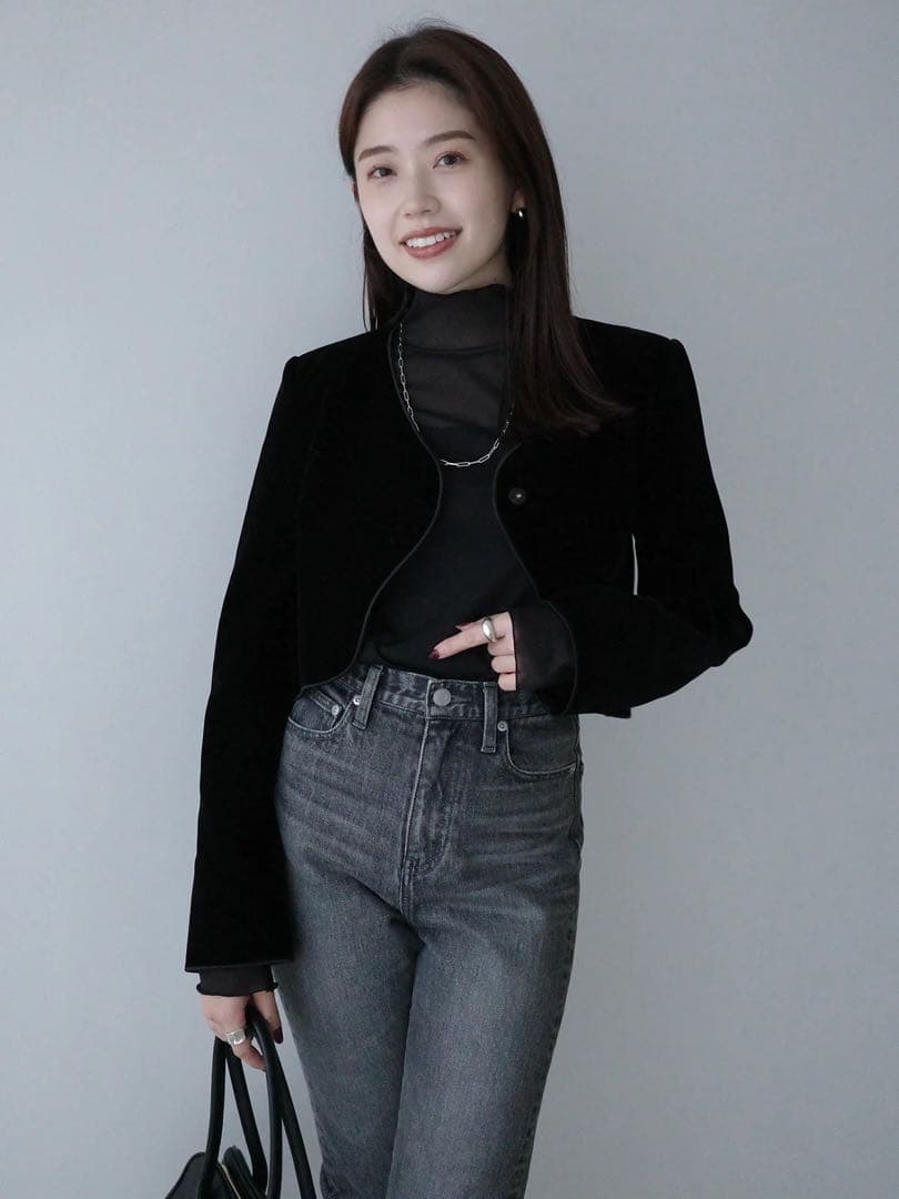 anuans ニュアンスウェーブベルベットジャケット BLACK