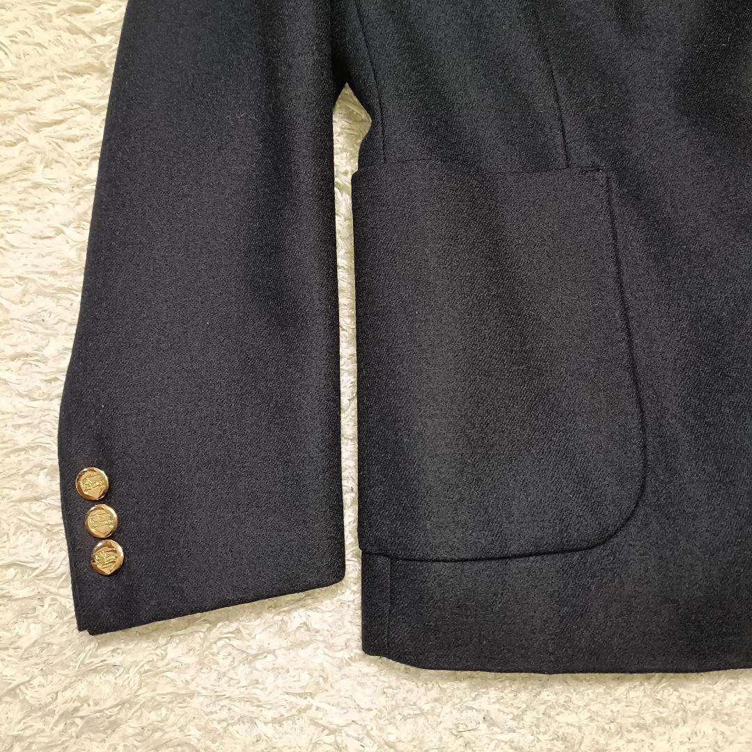 【美品】バーバリー 紺色ブレザー 金ボタン 裏地ロゴ 刺繍ワッペン 英国製