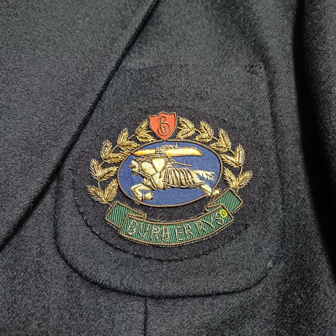 【美品】バーバリー 紺色ブレザー 金ボタン 裏地ロゴ 刺繍ワッペン 英国製
