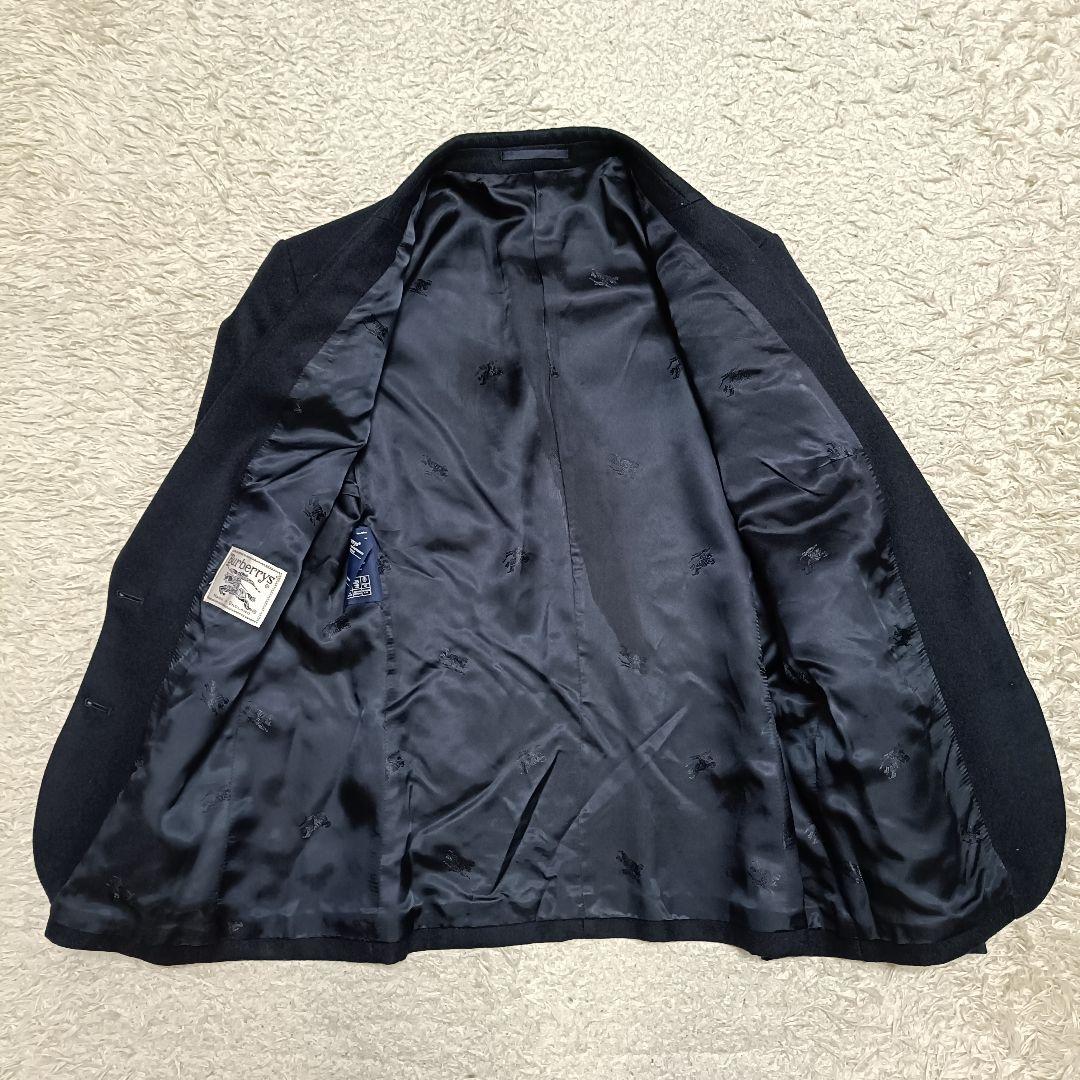 【美品】バーバリー 紺色ブレザー 金ボタン 裏地ロゴ 刺繍ワッペン 英国製