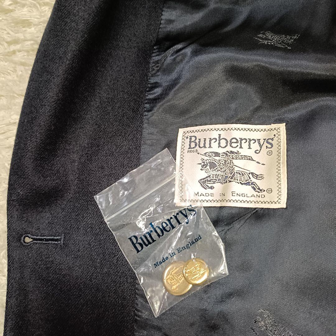 【美品】バーバリー 紺色ブレザー 金ボタン 裏地ロゴ 刺繍ワッペン 英国製
