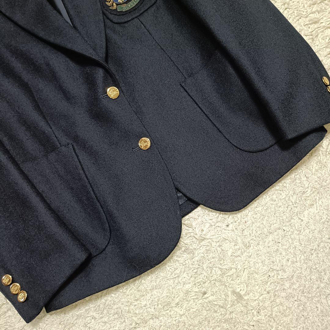 【美品】バーバリー 紺色ブレザー 金ボタン 裏地ロゴ 刺繍ワッペン 英国製