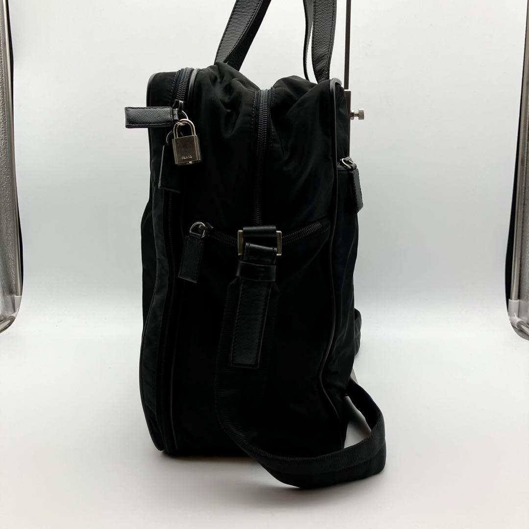 プラダ　2way ボストンバッグ　ショルダー紐付　ナイロン　サフィアーノ　黒