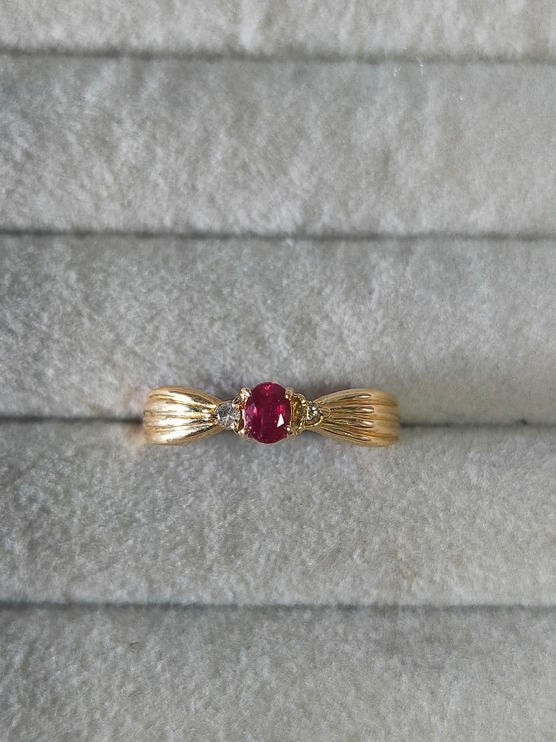 K18 18金 一粒 ルビーリング 指輪 12号 ダイヤモンド