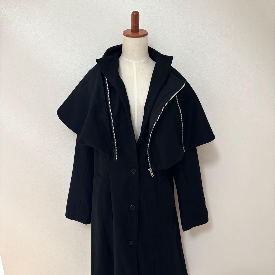 極美品☆T.KUNITOMO ロングコート　ウール　ケープ　　ブラック　クニトモ