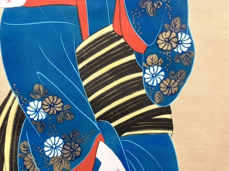 勝川春扇／２代目勝川春好 勝川春英師事「美人画」掛軸 絹本：江戸時代後期 浮世絵