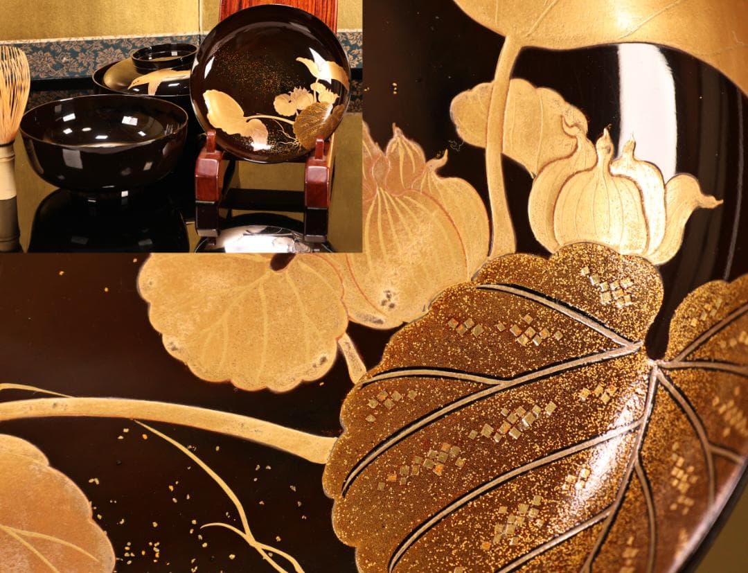 アリサ　BK413　時代輪島塗　蓮図金蒔絵　吸物椀　二客　木製　茶道具