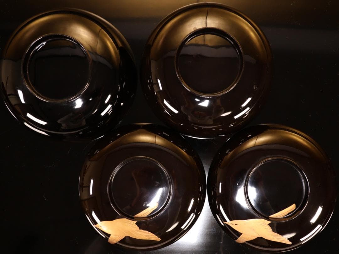 アリサ　BK413　時代輪島塗　蓮図金蒔絵　吸物椀　二客　木製　茶道具