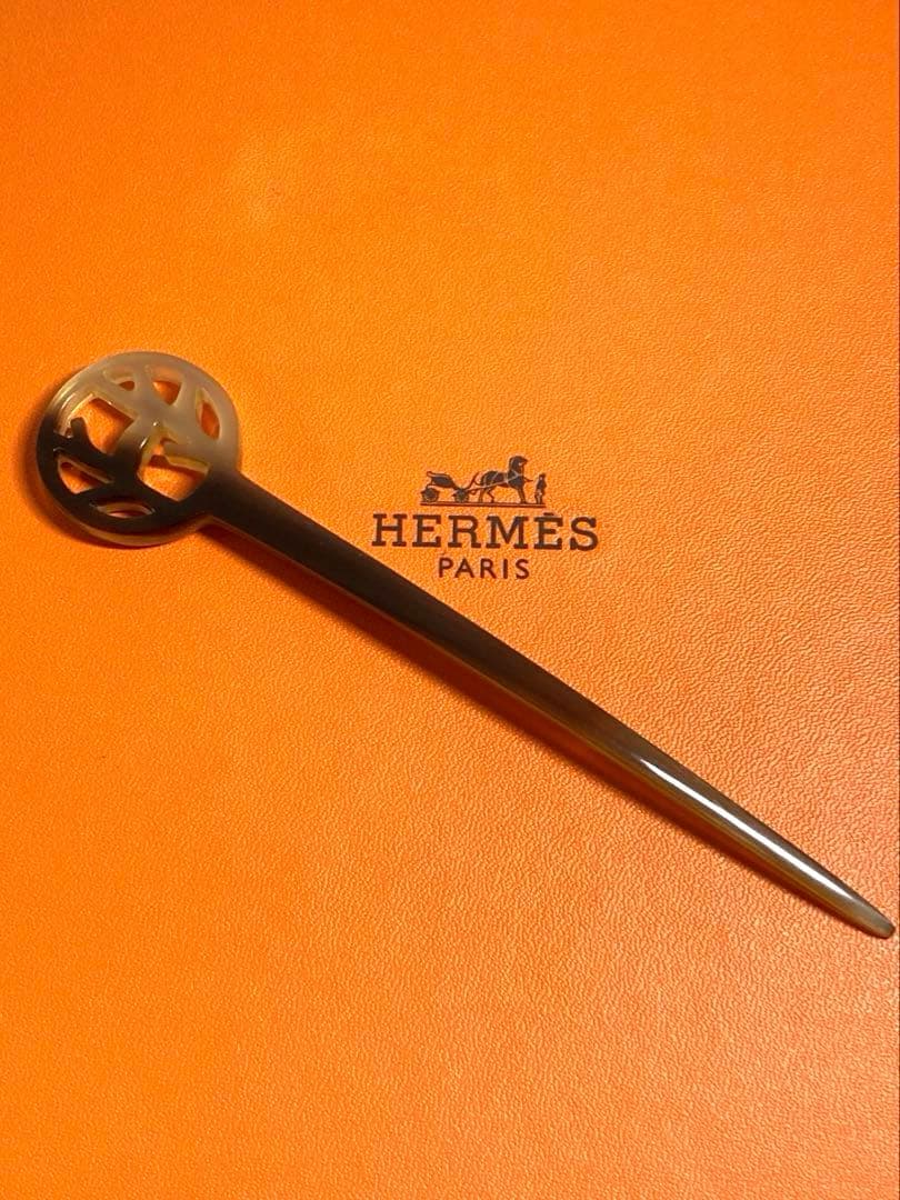 良品　HERMES エルメス　バッファローホーン　かんざし　ヘアアクセサリー　箱