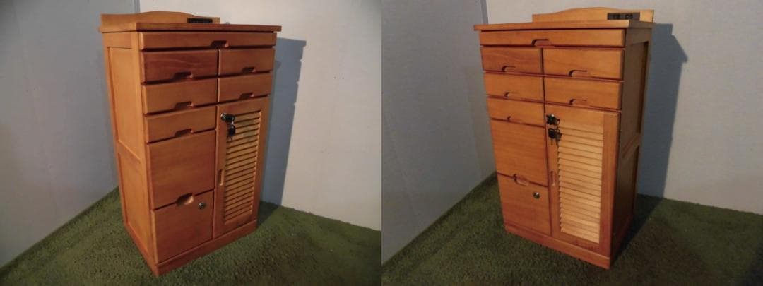 送料無料★新品大容量桐引出いっぱいルーバー扉電話FAX台・キャビネット鍵付