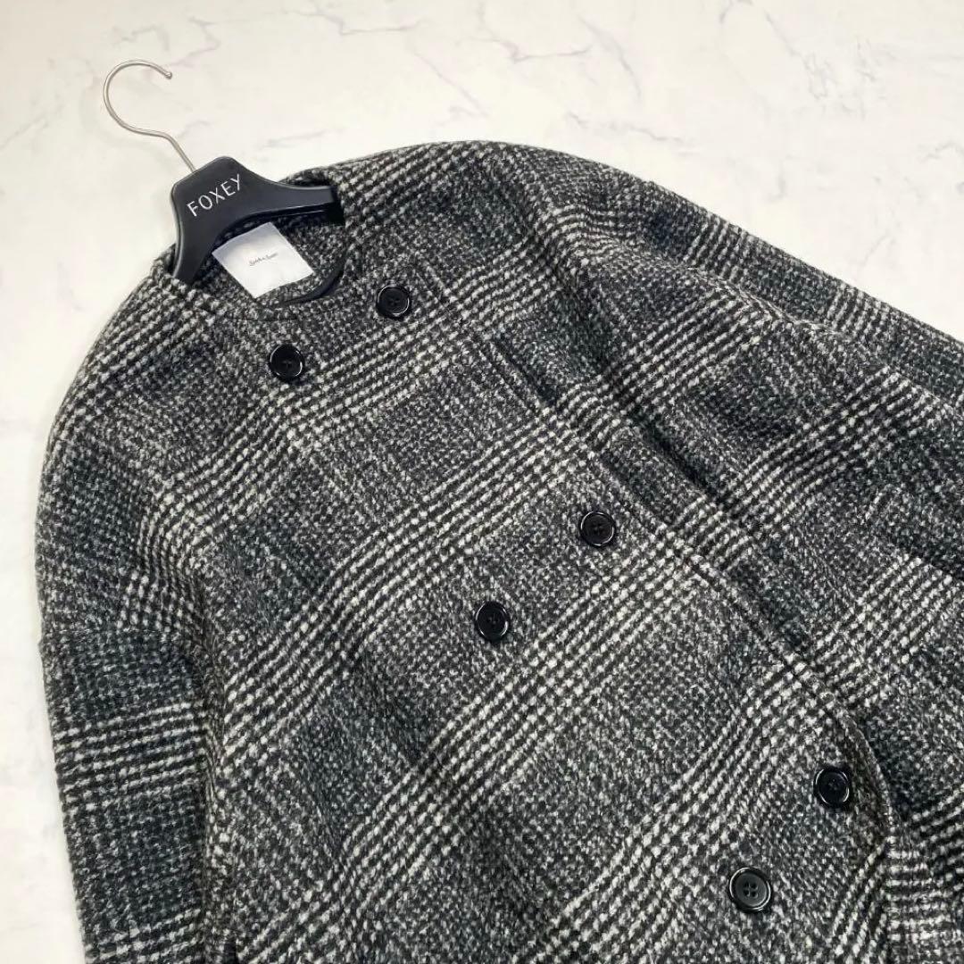 美品✨Spick&Span Wスライバーノーカラーチェックポンチョコート 36