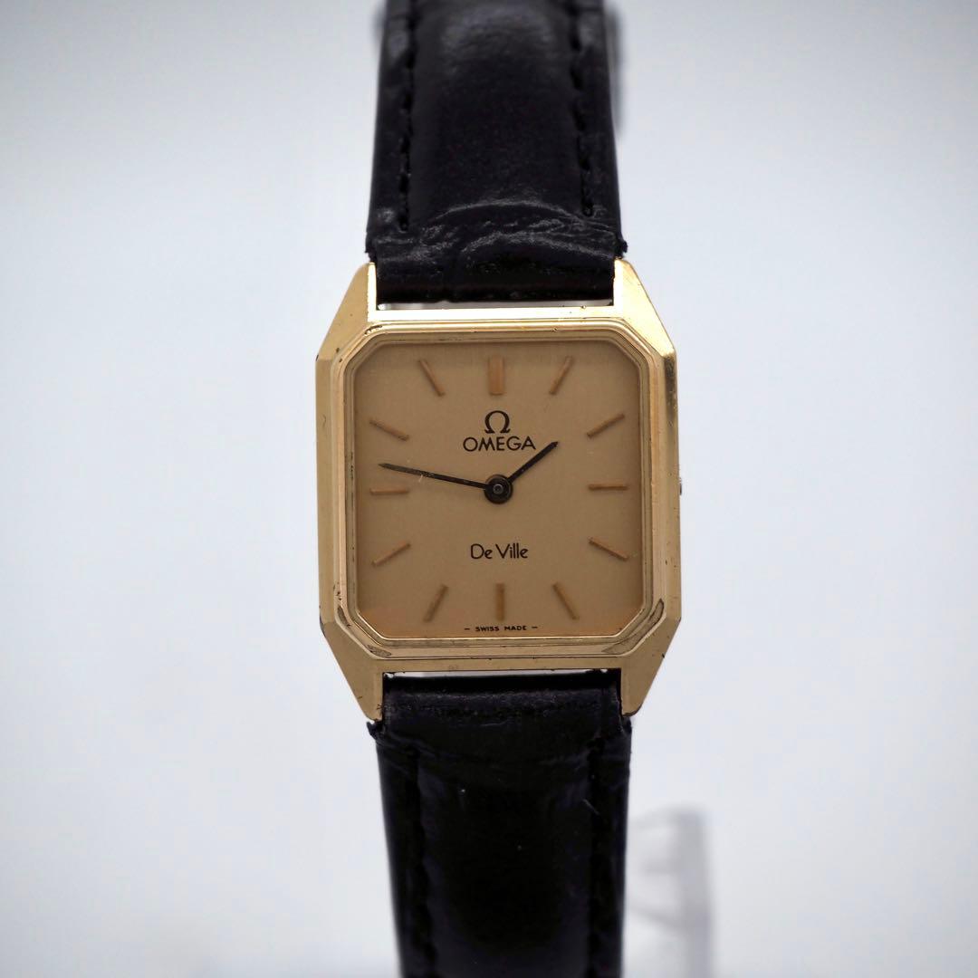 180 稼働【美品】OMEGA 時計　デビル ゴールド　スクエア　レディース