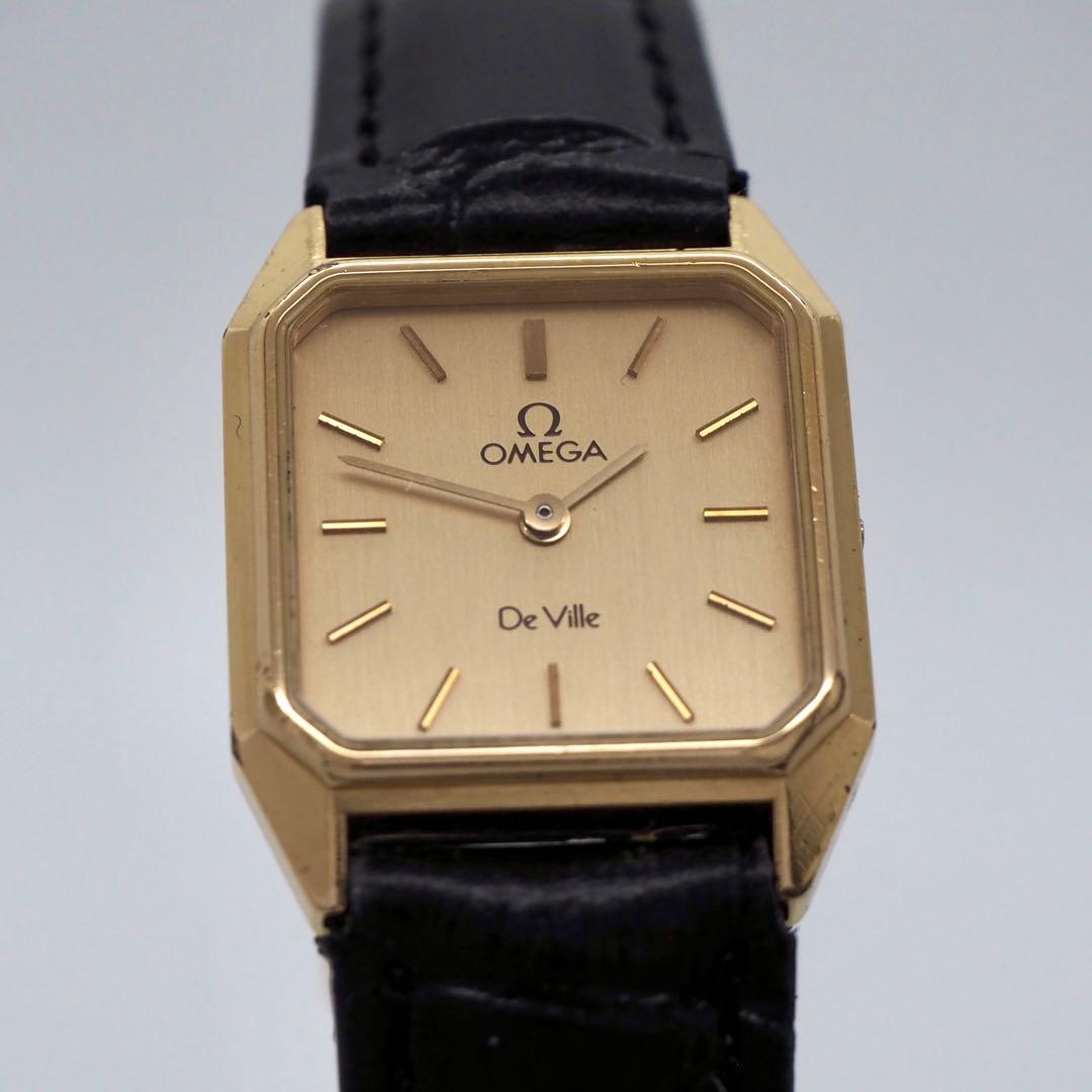 180 稼働【美品】OMEGA 時計　デビル ゴールド　スクエア　レディース