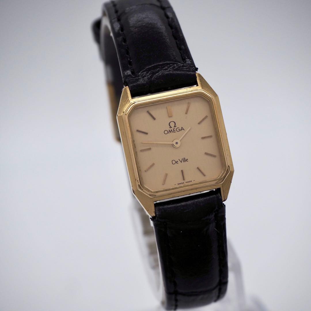 180 稼働【美品】OMEGA 時計　デビル ゴールド　スクエア　レディース