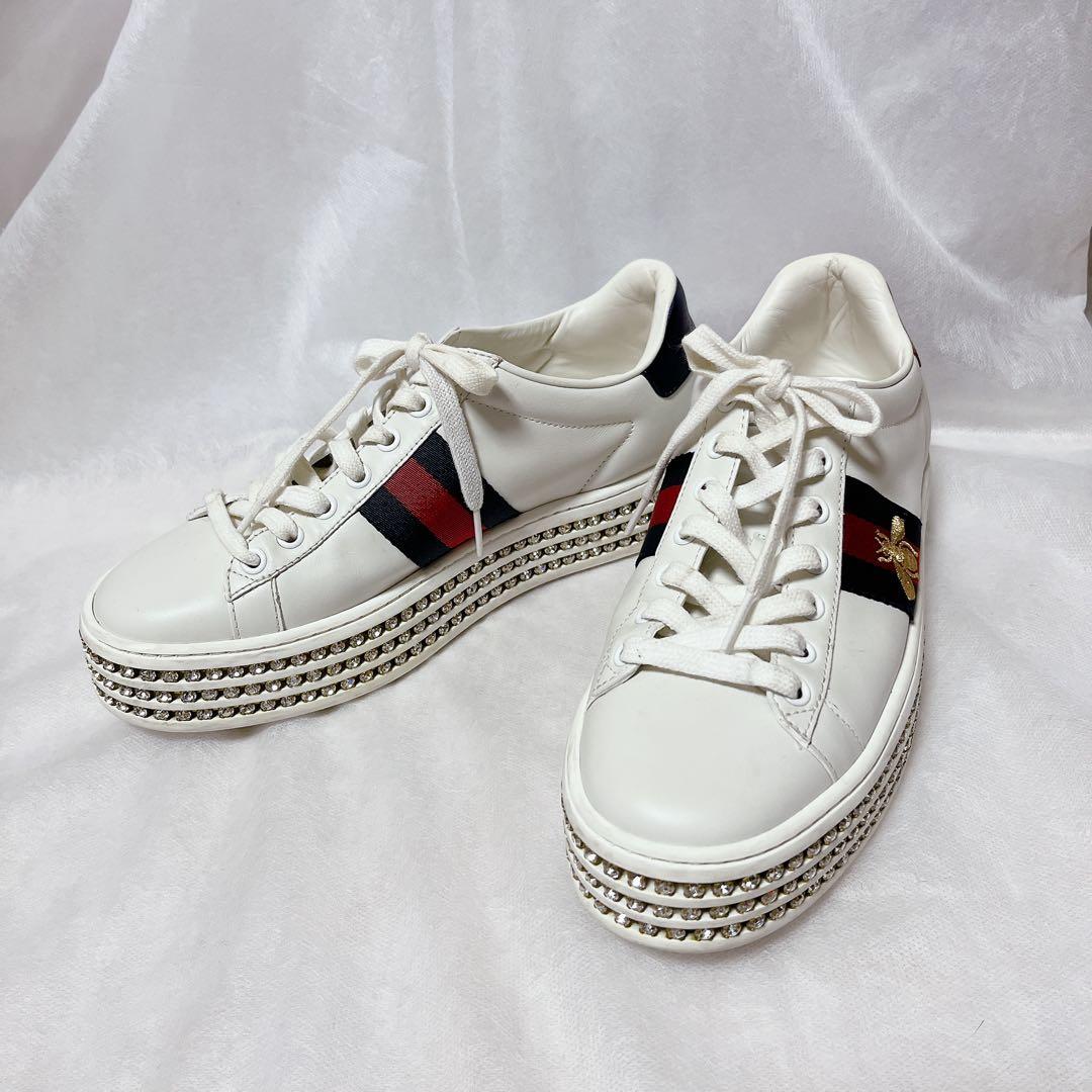 GUCCI グッチ エースクリスタルシェリーライン厚底スニーカー 37ハーフ