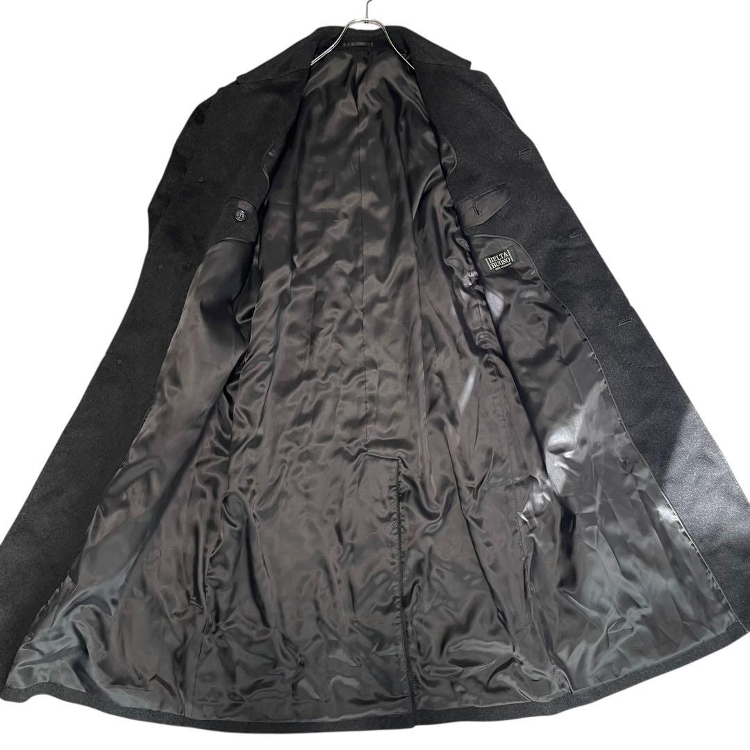 カシミヤ100%【BELTA BUONO】美品マキシ丈比翼チェスターコート 黒L